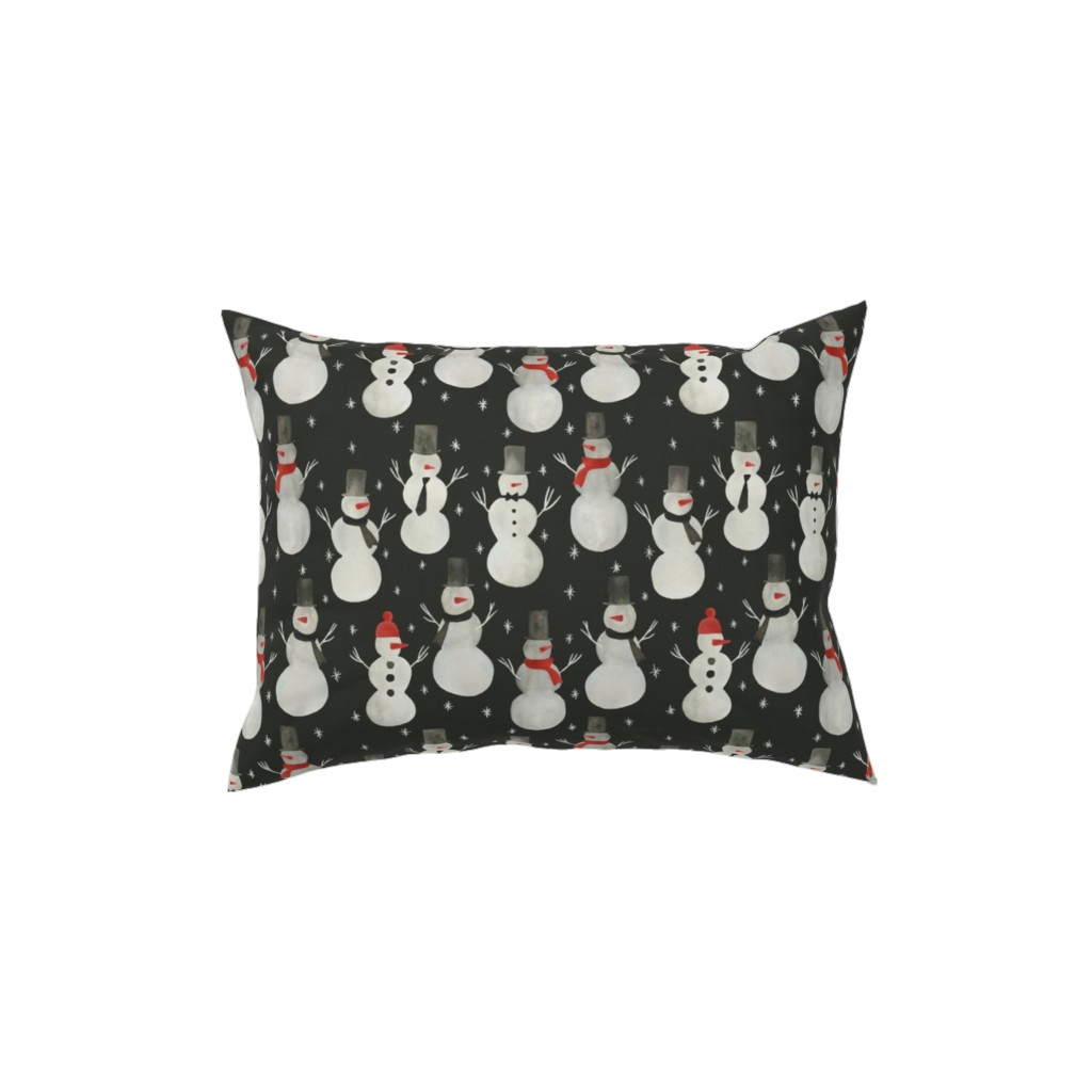 Watercolor Snowmen Pillow, Woven, Beige, 12x16, Single Sided, Black, Black