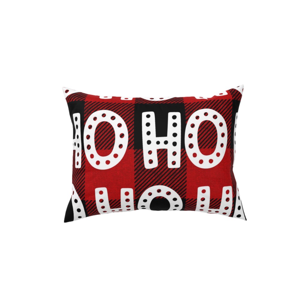Buffalo Plaid Ho Ho Ho - Red and Black Pillow, Woven, Beige, 12x16, Single Sided, Red
