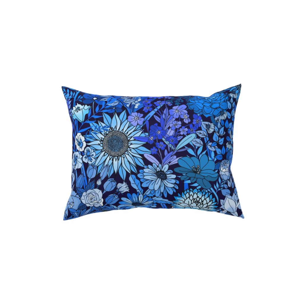 Frozen Flowers Pillow, Woven, Beige, 12x16, Single Sided, Blue, True Blue