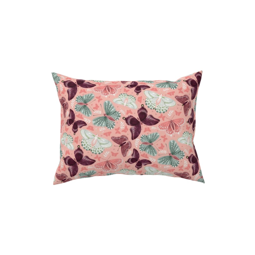 Romantic Butterflies - Pink Pillow, Woven, Beige, 12x16, Single Sided, Pink