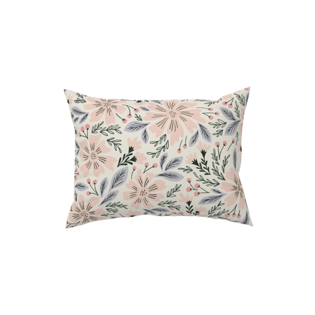 Flora - Pink Pillow, Woven, Beige, 12x16, Single Sided, Pink, Bright Pink