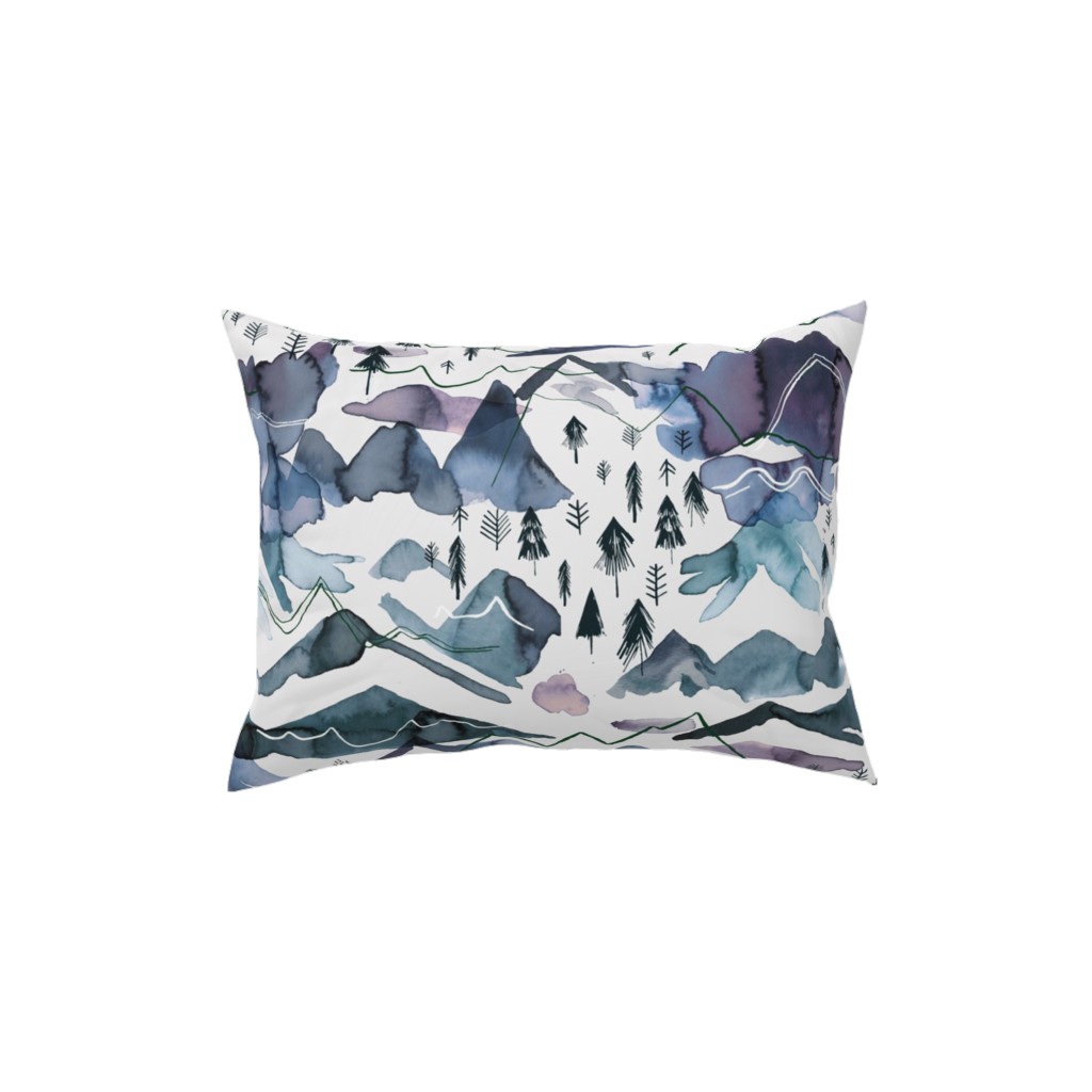 Watercolor Mountains Landscape - Blue Pillow, Woven, Beige, 12x16, Single Sided, Blue