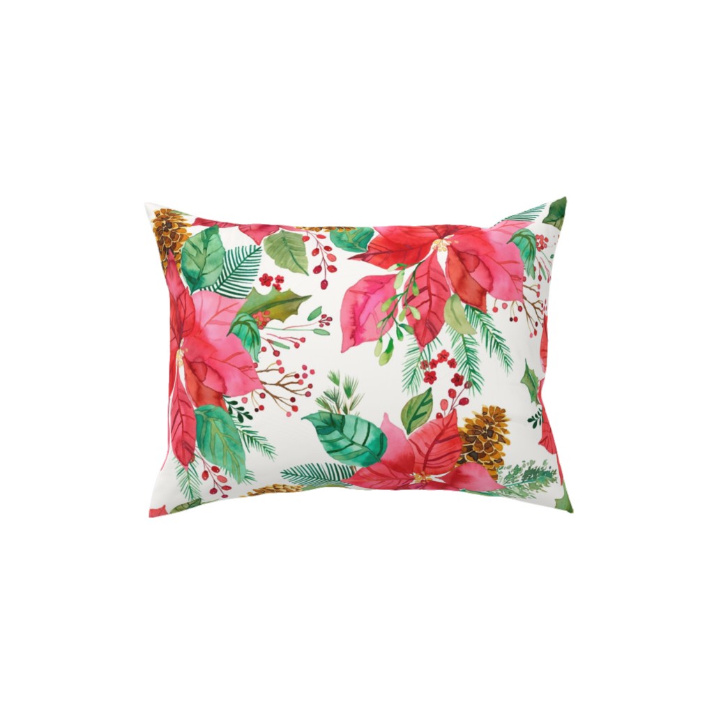 Poinsettias Christmas Flower Bouquets - Red Pillow, Woven, Beige, 12x16, Single Sided, Red, Red