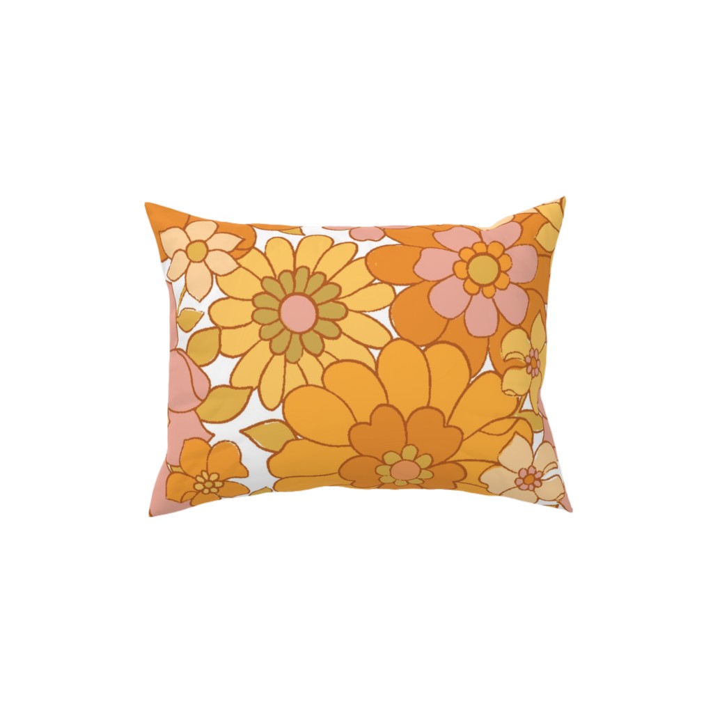 Avery Retro Floral - Orange on White Pillow | Shutterfly