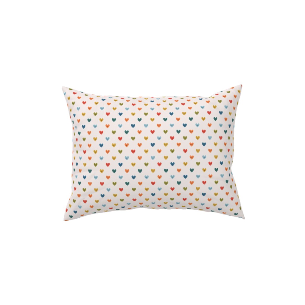 Cute Colored Hearts - Multi Pillow, Woven, Beige, 12x16, Single Sided, Multicolor