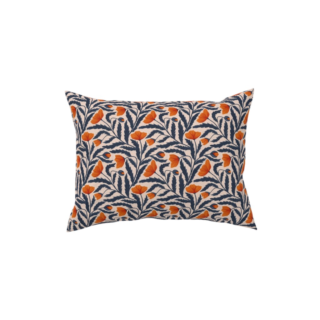 Poppy Flower - Blue and Orange Pillow, Woven, Beige, 12x16, Single Sided, Blue