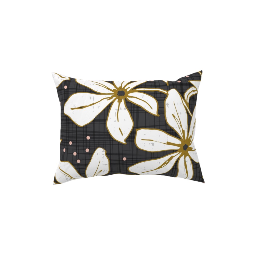 Lilium - Floral - Charcoal Black & White Pillow, Woven, Beige, 12x16, Single Sided, Black