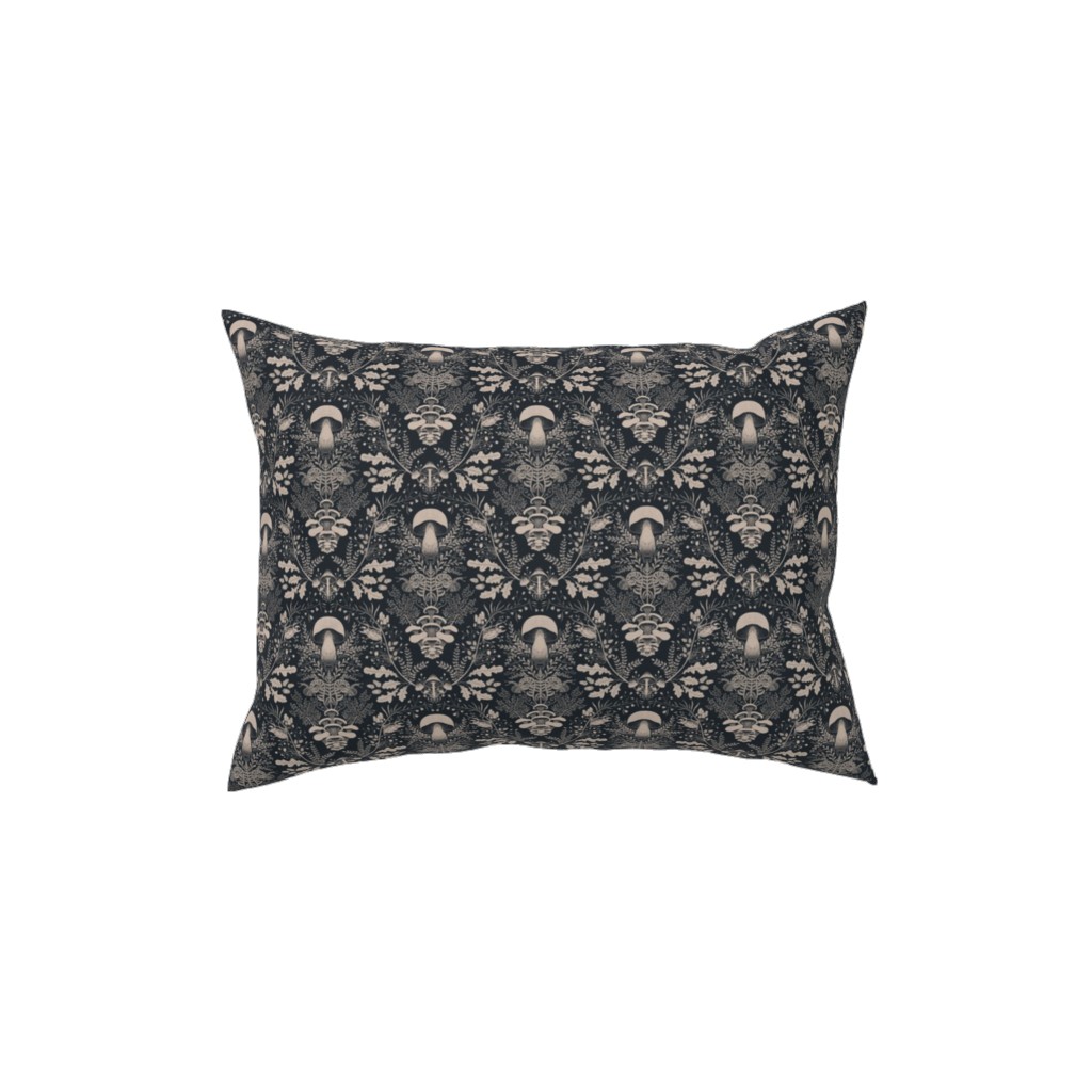 Mushroom Forest Damask Pillow, Woven, Beige, 12x16, Single Sided, Black