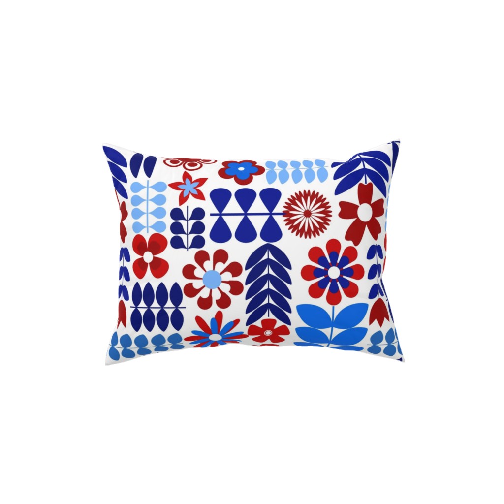 Patriotic Flowers - Red, White and Blue Pillow, Woven, Beige, 12x16, Single Sided, Multicolor