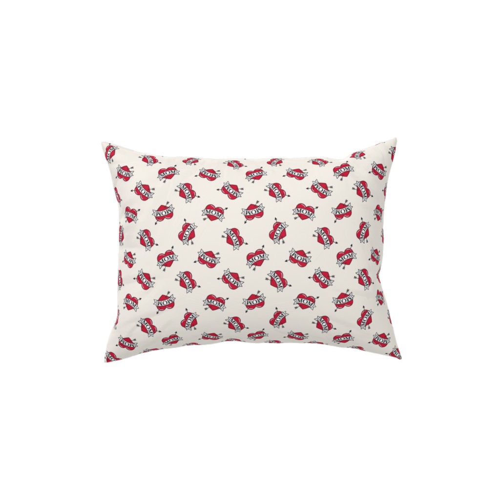 Mom Heart Tattoo - Red on Cream Pillow, Woven, Beige, 12x16, Single Sided, Red
