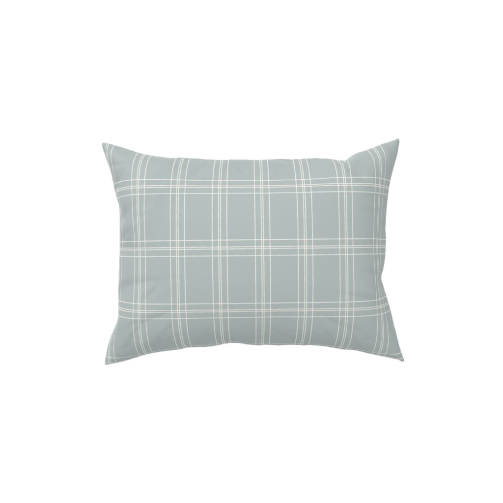 Lined Linens - Quad Plaid - Ivory, Blue Pillow, Woven, Beige, 12x16, Single Sided, Blue