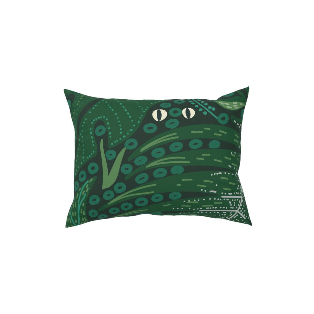 Hiding in Moody Tropical Leaves - Green Pillow, Woven, Beige, 12x16, Single Sided, Green