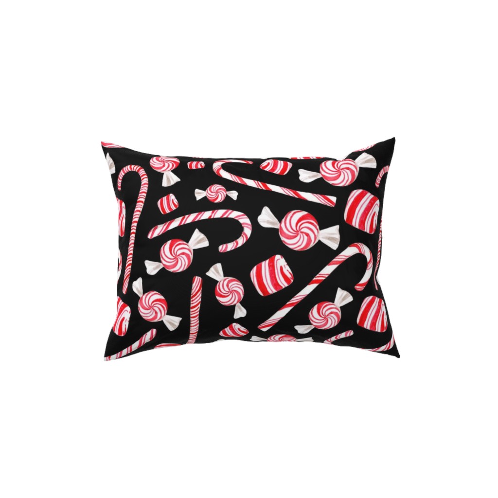 Christmas Candy Canes - Black Pillow, Woven, Beige, 12x16, Single Sided, Red, Red