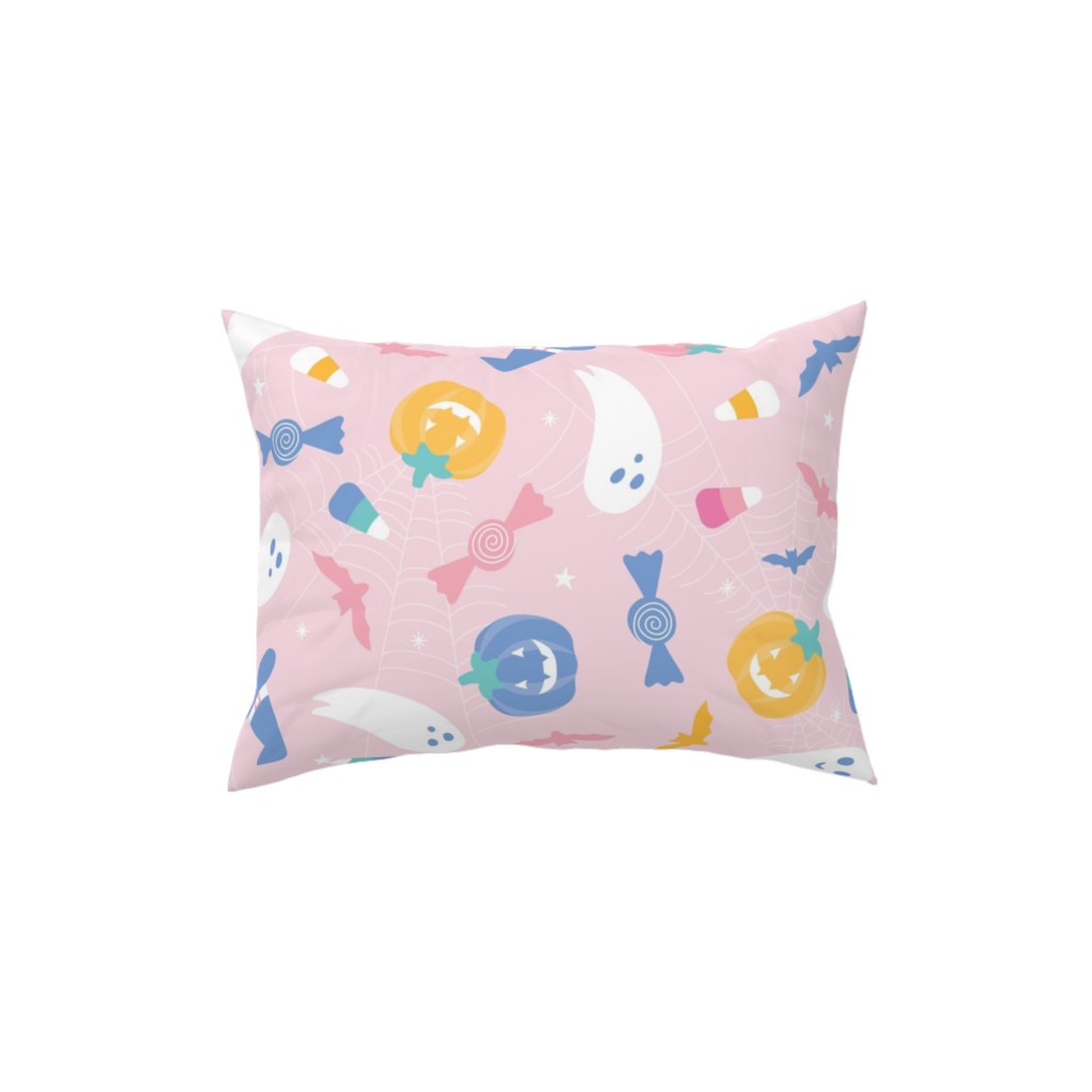 Happy Ghosts and Candy Corn - Pastel Pillow, Woven, Beige, 12x16, Single Sided, Pink, Bright Pink