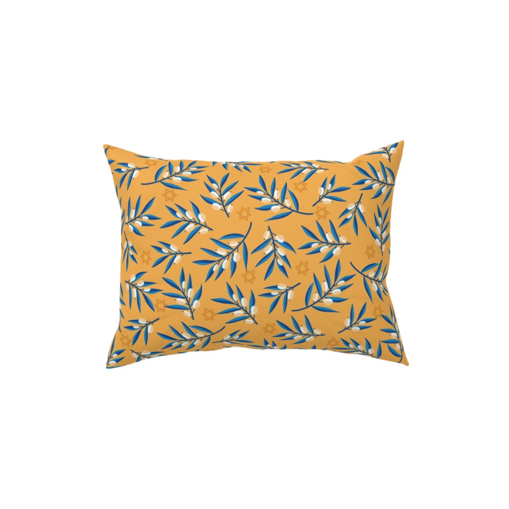 Olive Branches Hanukkah - Blue on Yellow Pillow, Woven, Beige, 12x16, Single Sided, Yellow