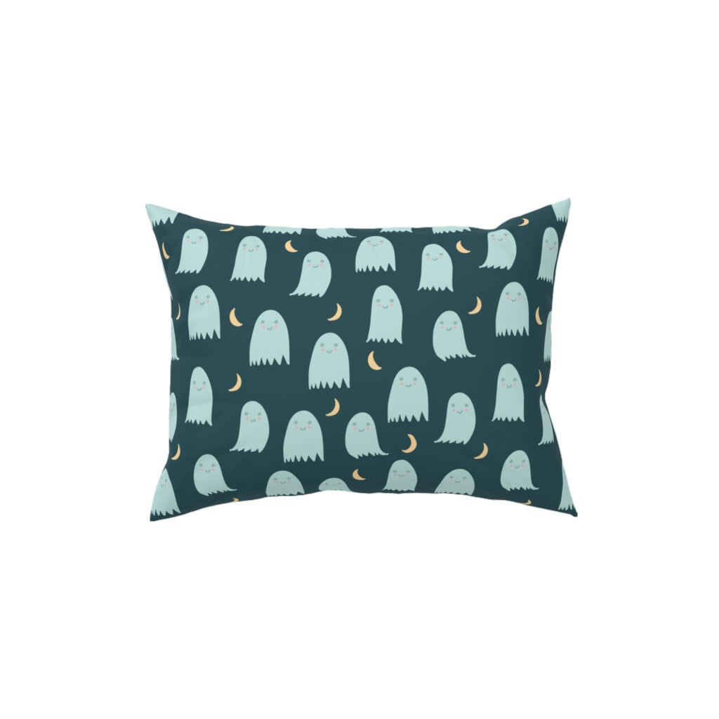 Cute Halloween Ghosts Pillow, Woven, Beige, 12x16, Single Sided, Green, Seaweed