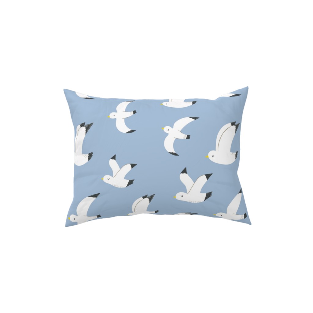 Seagulls in Flight - White on Blue Pillow, Woven, Beige, 12x16, Single Sided, Blue, True Blue