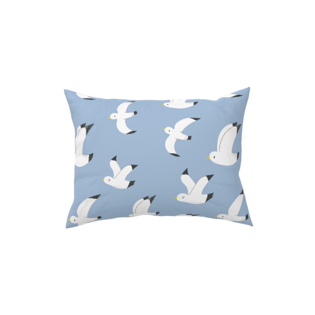 Seagulls in Flight - White on Blue Pillow, Woven, Beige, 12x16, Single Sided, Blue