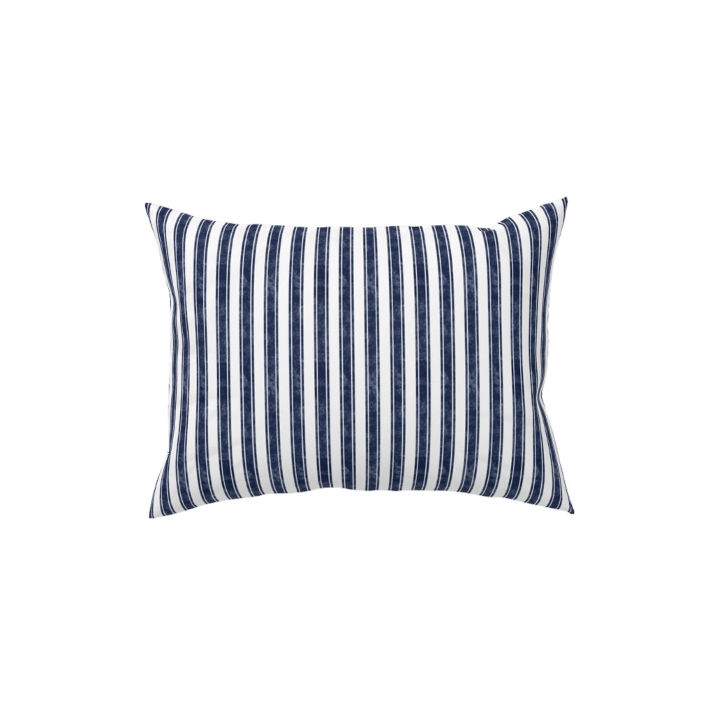 Vertical French Ticking Textured Pinstripes in Dark Midnight Navy and White Pillow, Woven, Beige, 12x16, Single Sided, Blue