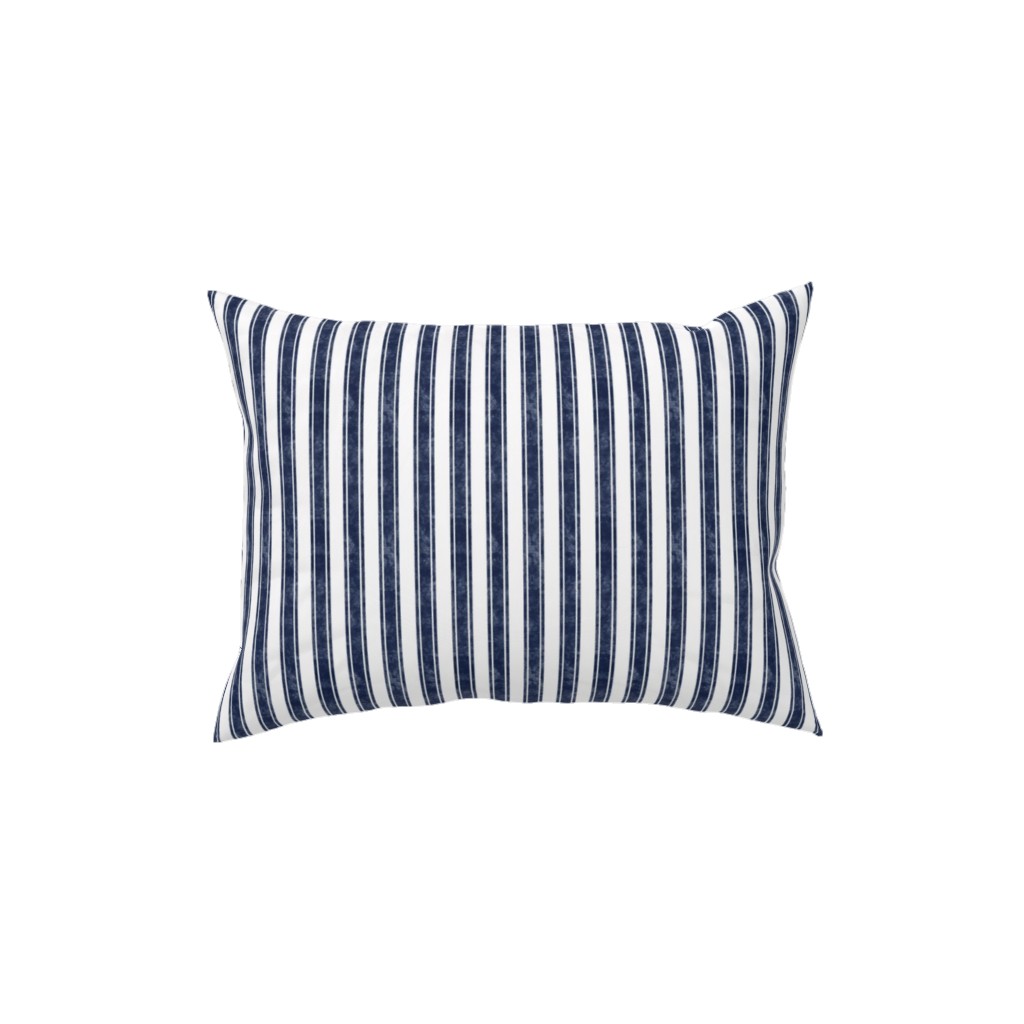 Vertical French Ticking Textured Pinstripes in Dark Midnight Navy and White Pillow, Woven, Beige, 12x16, Single Sided, Blue, True Blue