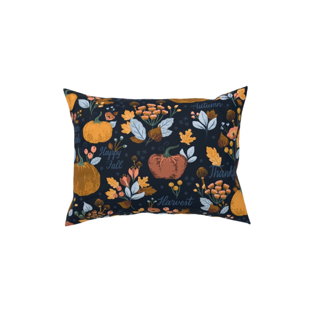 Elegant Fall Floral Harvest - Navy Pillow, Woven, Beige, 12x16, Single Sided, Orange