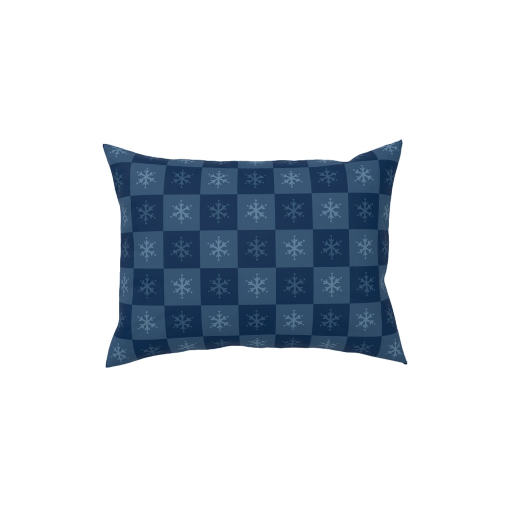Scandi Cozy Winter Checkered Blue Snowflake Pillow, Woven, Beige, 12x16, Single Sided, Blue, True Blue