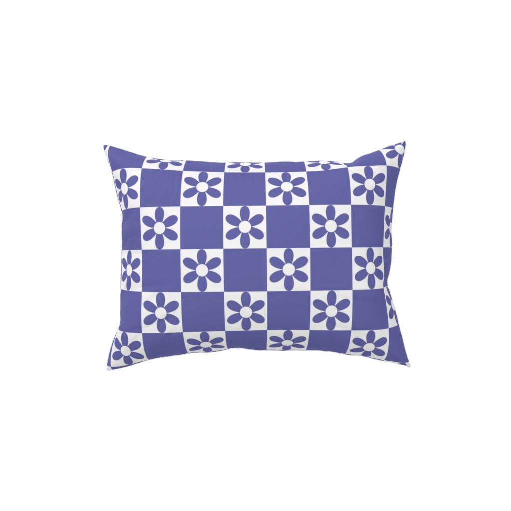 Daisy Checkerboard Pillow, Woven, Beige, 12x16, Single Sided, Purple, Viola