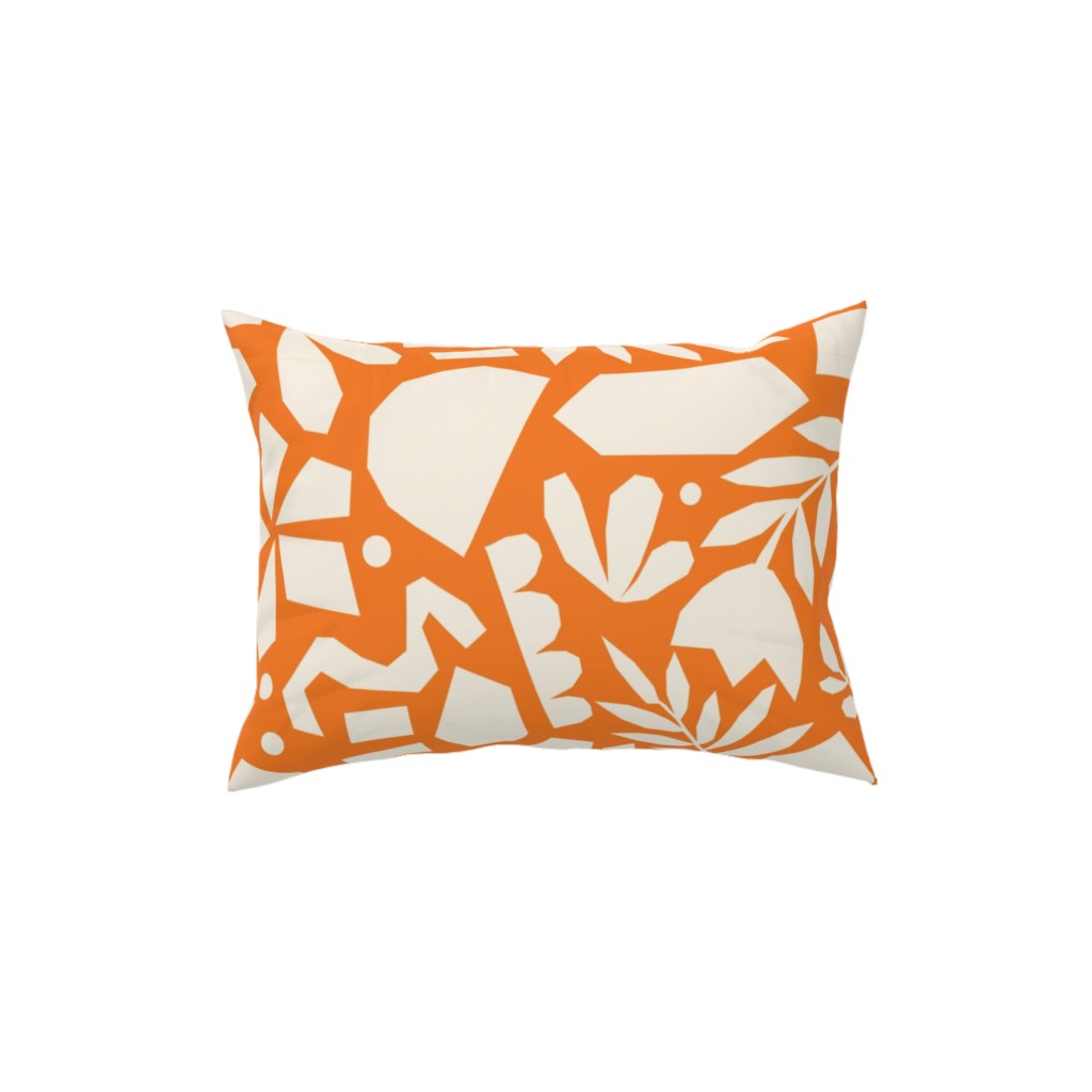 Paper Cut Floral Collage - Orange Pillow, Woven, Beige, 12x16, Single Sided, Orange