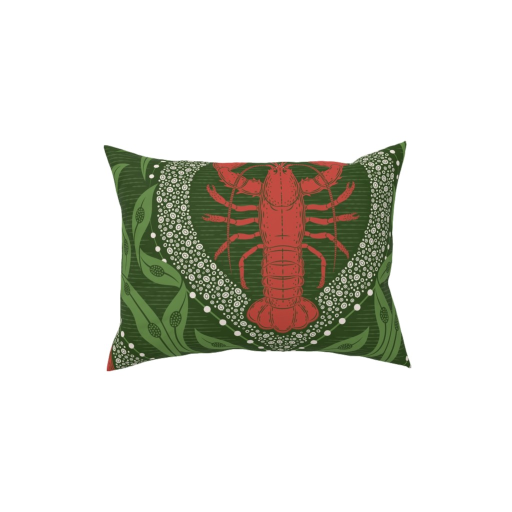 Lobster and Seaweed Nautical Damask Pillow, Woven, Beige, 12x16, Single Sided, Green, Leaf