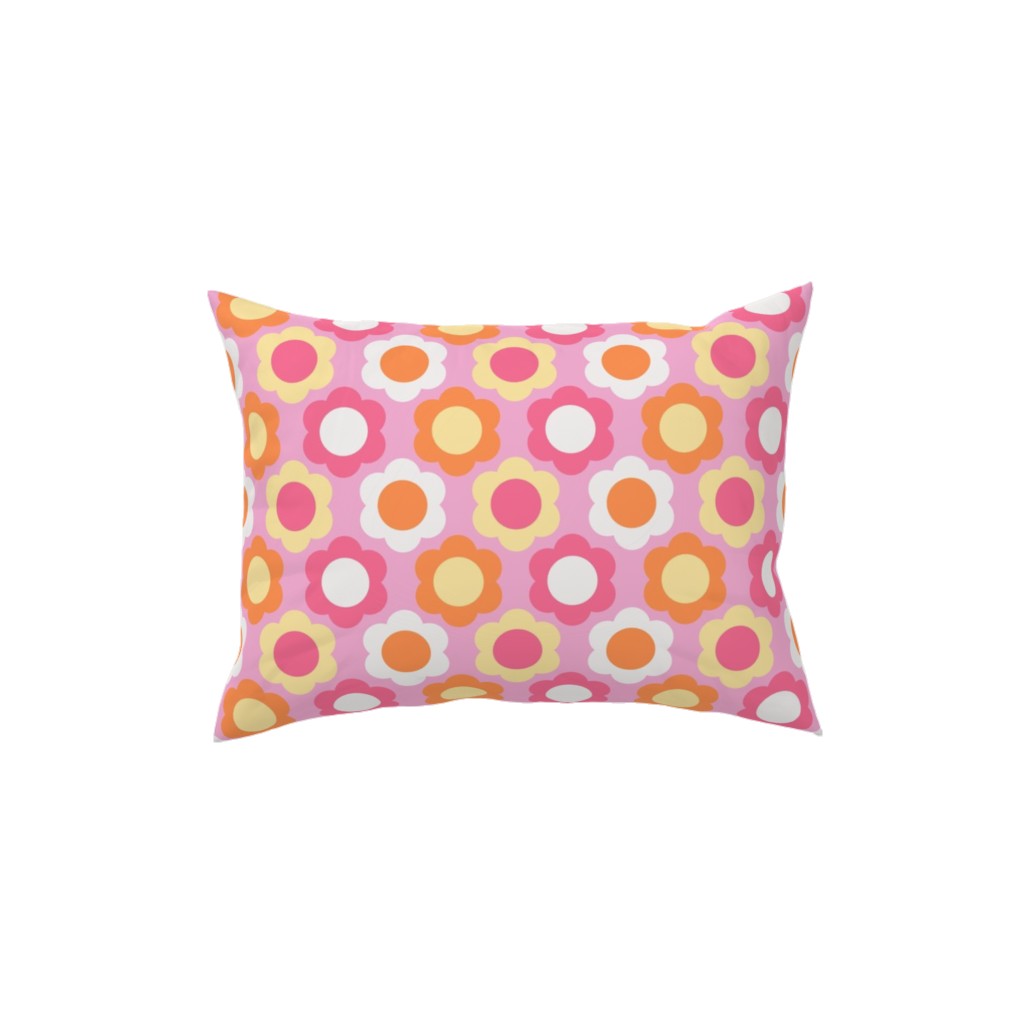 Retro Geometric Flowers - Pink and Orange Pillow, Woven, Beige, 12x16, Single Sided, Pink