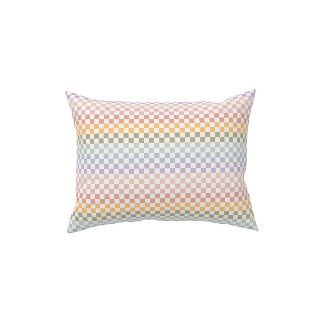 Boho Rainbow Checks Plaid - Multi Pillow, Woven, Beige, 12x16, Single Sided, Multicolor