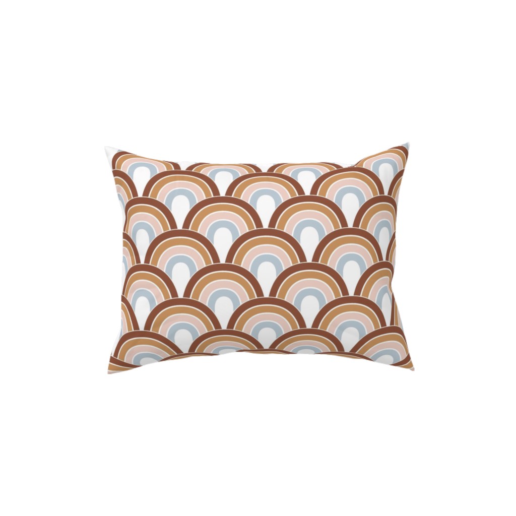 Retro Rainbow Waves - Scales and Curves - Rust Beige Blush Blue on White Pillow, Woven, Beige, 12x16, Single Sided, Orange