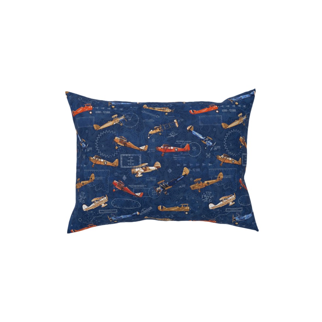 Vintage Airplanes - Blue Pillow, Woven, Beige, 12x16, Single Sided, Blue