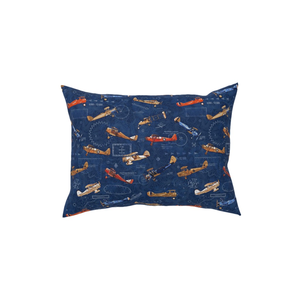 Vintage Airplanes - Blue Pillow, Woven, Beige, 12x16, Single Sided, Blue, True Blue