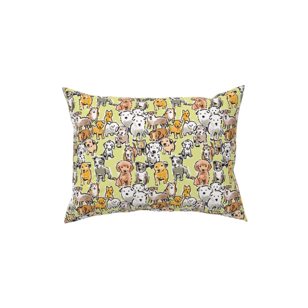Puppies Pillow, Woven, Beige, 12x16, Single Sided, Yellow