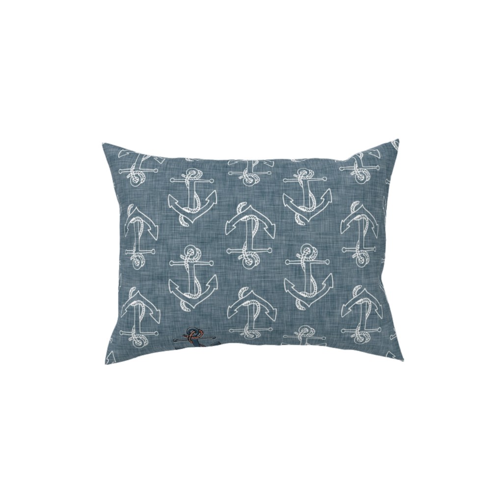 Anchors Away - Textured Blue Pillow, Woven, Beige, 12x16, Single Sided, Blue