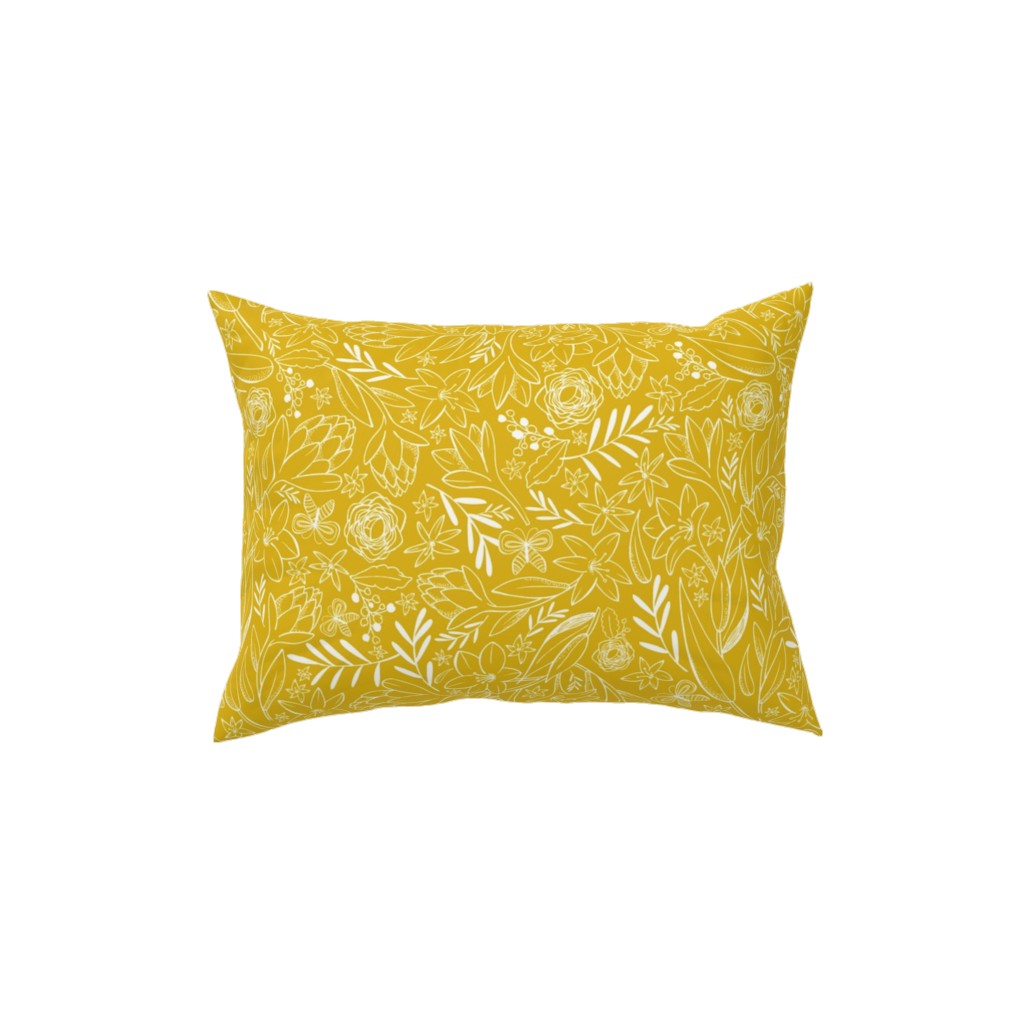 Botanical Floral Sketchbook - Yellow Pillow, Woven, Beige, 12x16, Single Sided, Yellow