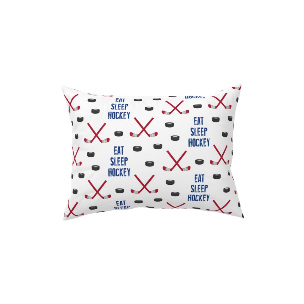 Eat Sleep Hockey - Red and Blue Pillow, Woven, Beige, 12x16, Single Sided, Multicolor