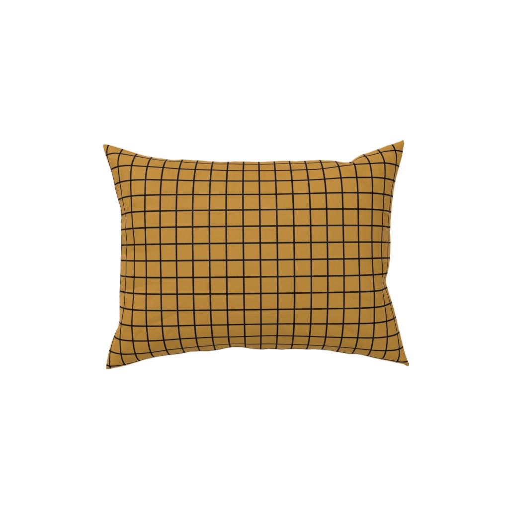 Square Grid Pillow, Woven, Beige, 12x16, Single Sided, Brown