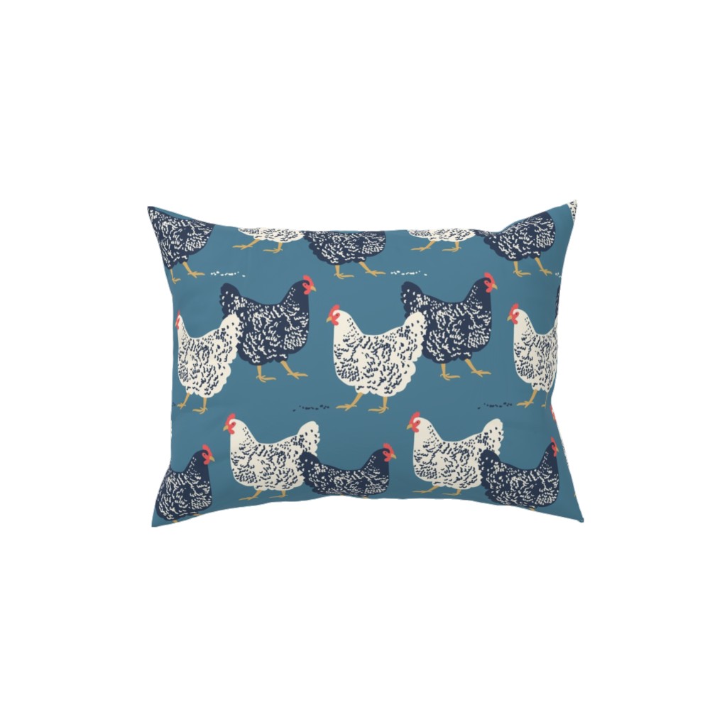 Farmhouse Chickens on Blue Pillow, Woven, Beige, 12x16, Single Sided, Blue