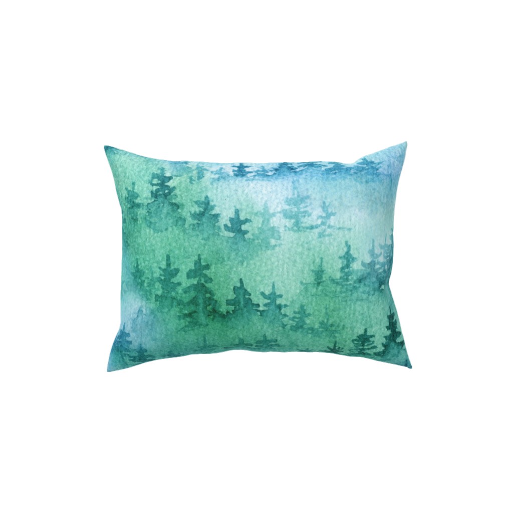 Foggy Forest - Blue and Green Pillow, Woven, Beige, 12x16, Single Sided, Green, Classic Green