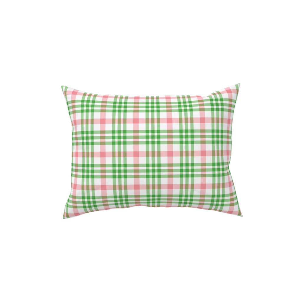 Pink, Green, and White Plaid Pillow, Woven, Beige, 12x16, Single Sided, Green, Classic Green