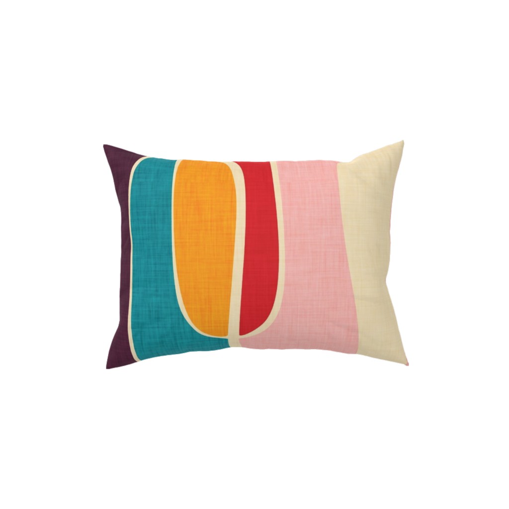 Mid Century Mod Retro Waves - Multi Pillow, Woven, Beige, 12x16, Single Sided, Multicolor