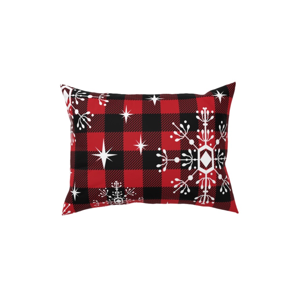 Buffalo Plaid Snowflakes Pillow, Woven, Beige, 12x16, Single Sided, Red