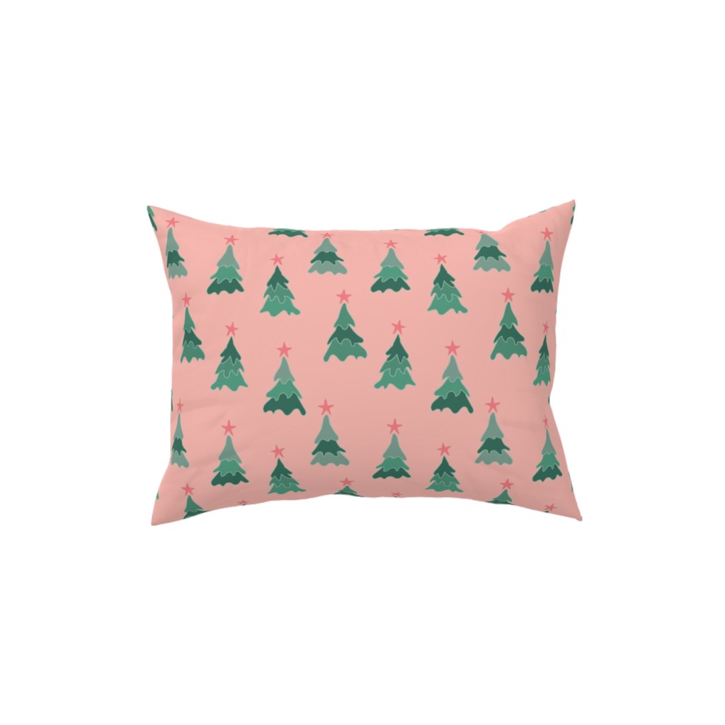 Modern Christmas Trees Pillow, Woven, Beige, 12x16, Single Sided, Pink, Bright Pink