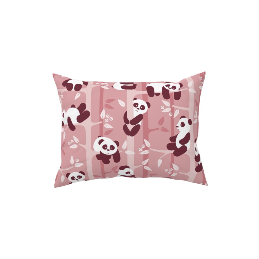 Pandas and Bamboo Pillow, Woven, Beige, 12x16, Single Sided, Pink, Bubbly Pink