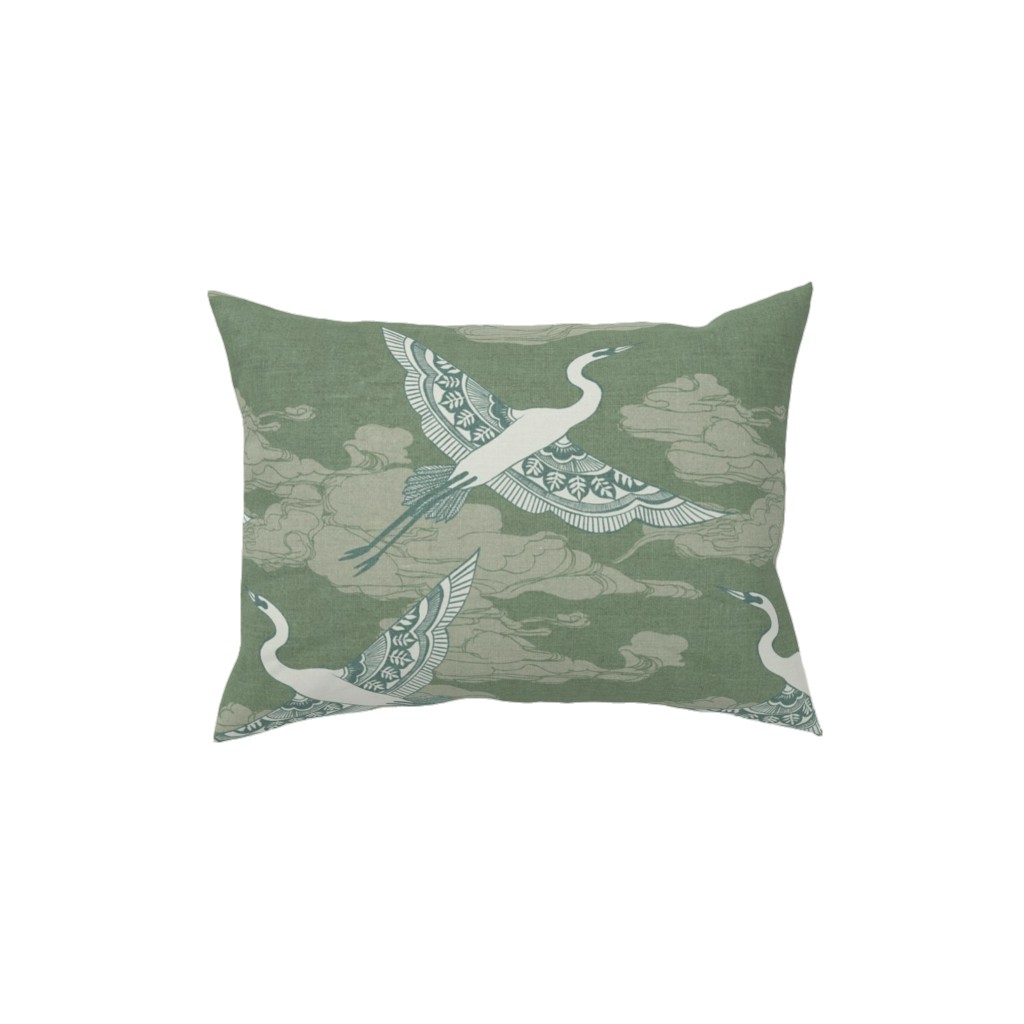 Egrets - Green Pillow, Woven, Beige, 12x16, Single Sided, Green