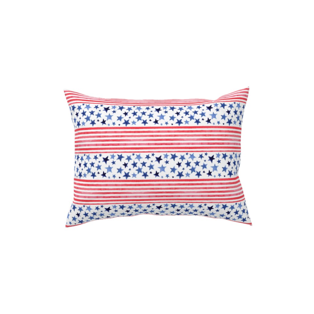 Watercolor Stars and Stripes - Red White and Blue Pillow, Woven, Beige, 12x16, Single Sided, Red, Red