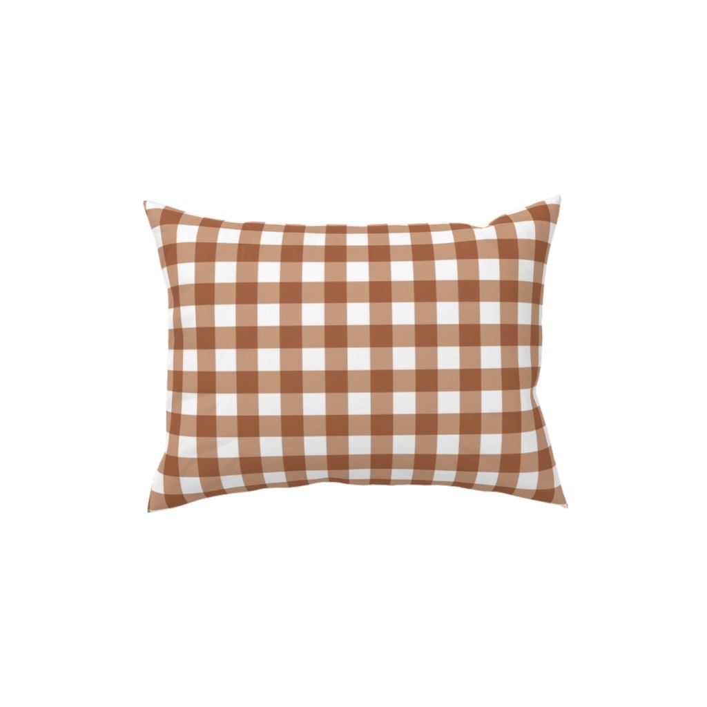 Gingham Plaid Check Pillow, Woven, Beige, 12x16, Single Sided, Brown, Toast