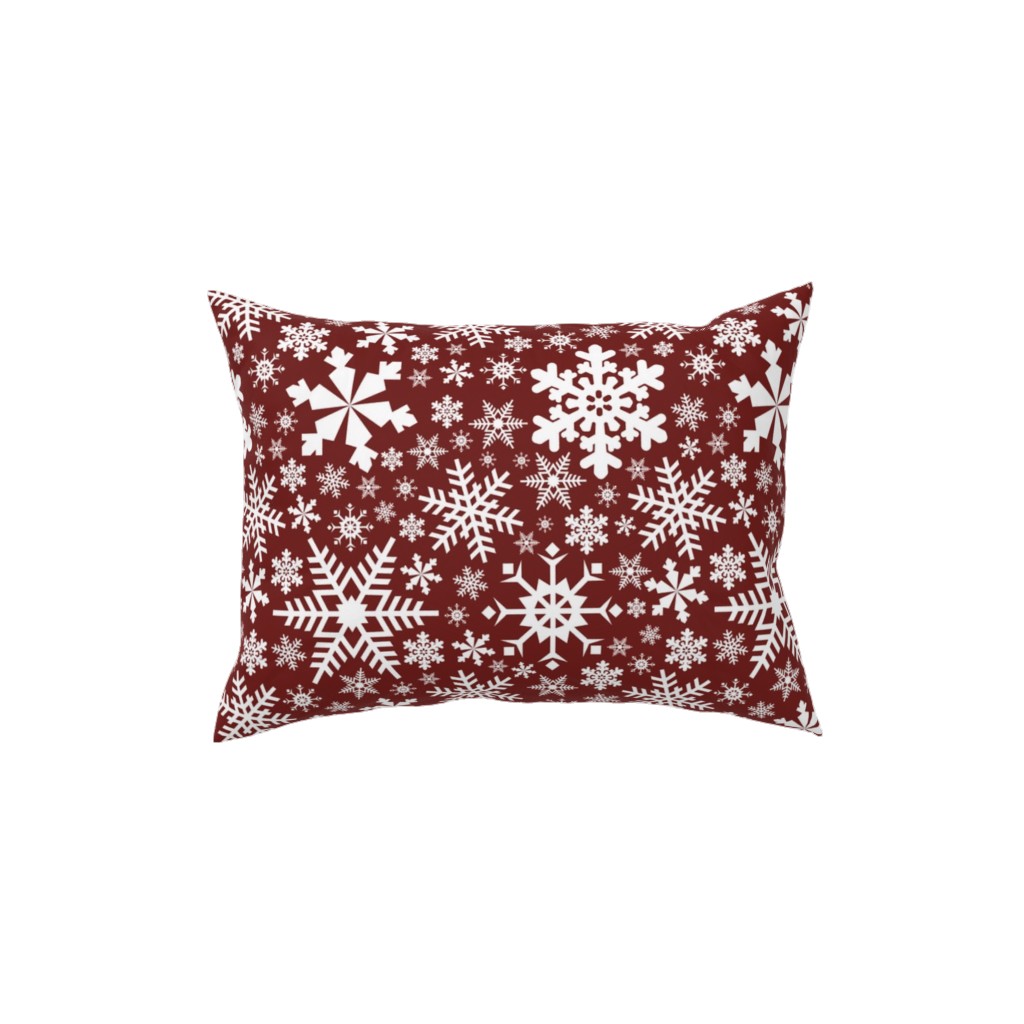 Christmas White Snowflakes on Red Background Pillow, Woven, Beige, 12x16, Single Sided, Red